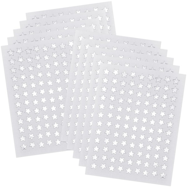 0.3" Diameter Silver Star Stickers - 1080 Pcs, 10 Sheets