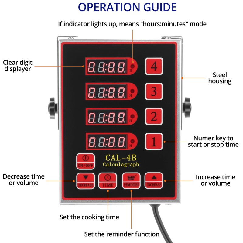 QWORK Kitchen Timer for Cooking, 4 Channel Stainless Steel Commercial