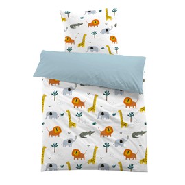 MUSOLEI Children's Bed Linen 135 x 200 cm Animals Bed Linen Children Girls Lion Elephant Crocodile Boys Blue 3D Print Microfibre Duvet Cover and 1 Pillowcase 80 x 80 cm Bedding Set for Single Bed,