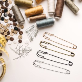 8 x Extra Large Metallic Safety Pins - 4 Inch Big Pins Accessories - Fashion, Clothing, Sewing, Crafts, Quilting - Holds Fabrics, Blankets, Laundry, Upholstery Furniture