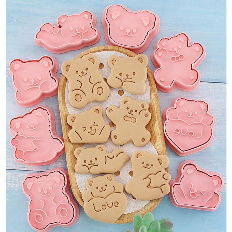 8Pcs Bear Theme Cartoon Cookie Mold 3D Stereo Pressing Cookie