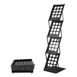 Japard Folding Magazine Stand Rack Literature Catalog Brochure Holder Display Stand 4 Pockets Foldable Portable for Office Tradeshow Exhibition Black