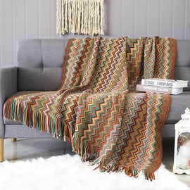 LumiSyne Knitted Throw Blanket Tassels Houndstooth Bohemian Check Soft Cozy Woven Blanket Sofa Throws Warm Armchair Cover Decorative Blanket For Couch Bed Settee 170x130cm
