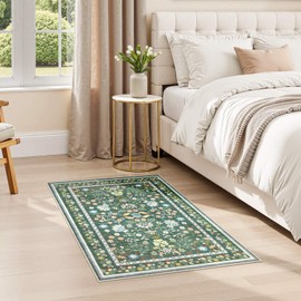 UERMEI Door Mat Entrance Rug: 2x3 Washable Area Rug Boho Floral Small Rug - Non-Slip Low Pile Throw Indoor Carpet for Entryway Kitchen Front Door Bathroom Entry Kids Room - Green