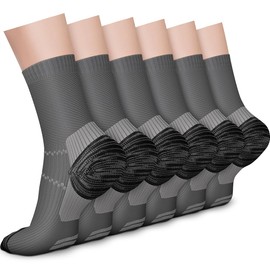CHARMKING 6 Pairs Crew Compression Socks for Women & Men Circulation 15-20 mmHg is Best for All Day Wear Running Nurse (L/XL, Grey Grey)
