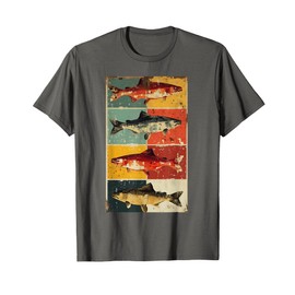 Coastal Ocean Salmon Retro Color Gyotaku Fisherman Aesthetic T-Shirt