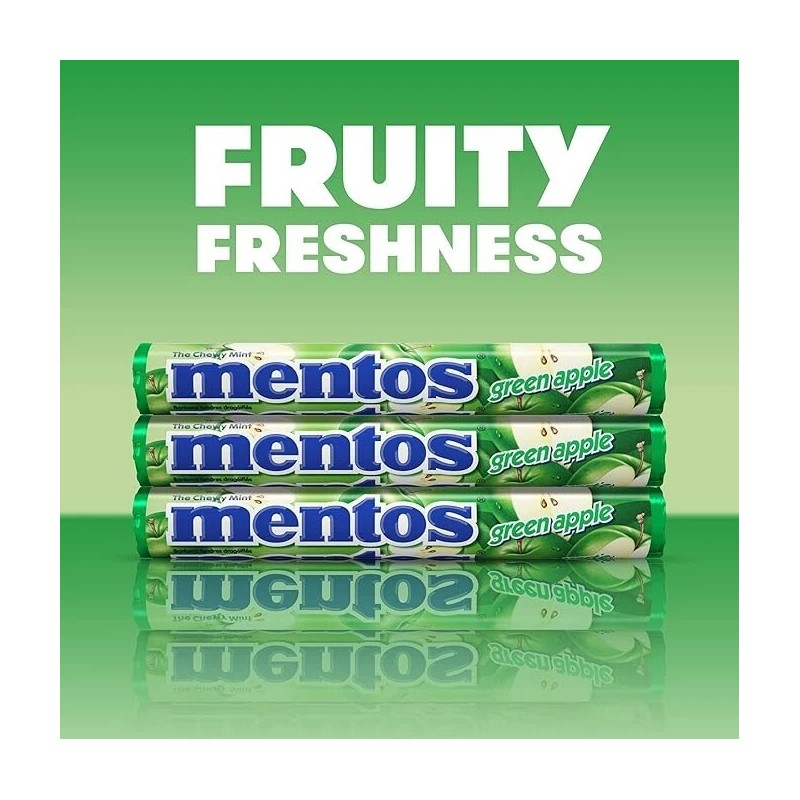 Mentos Chewy Mint Candy Roll, Green Apple, Non Melting, 1.32