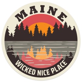 Retroplanet Vinyl Sticker; Maine Lake Sunset Vinyl Die Cut Sticker