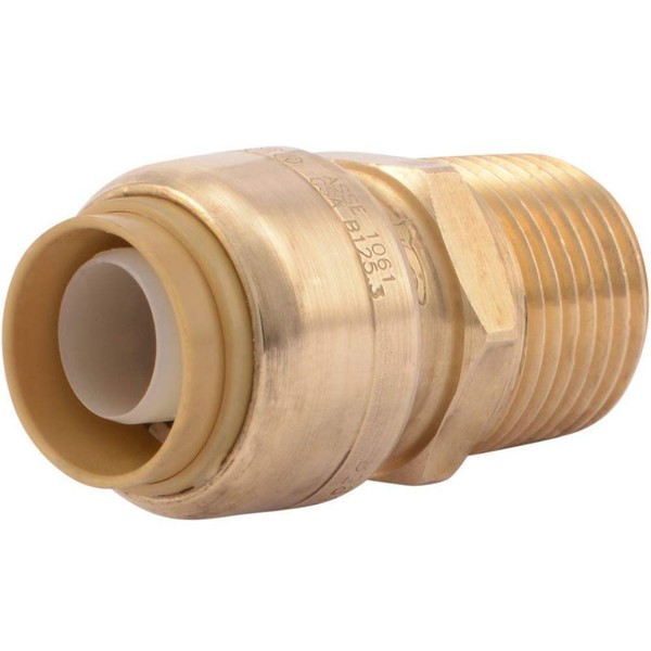 SharkBite U120LFA Straight Connector Plumbing Fitting, PEX Fittings, Push-to-Connect, Copper, CPVC, HDPE, 1/2 Inch x threaded 1/2 Inch MNPT