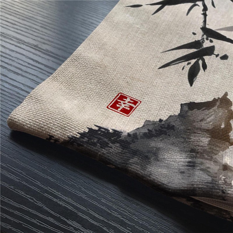 BGBDEIA Bamboo Cushion Cover Japanese Bamboo Trees Sun and Mountains