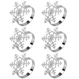 Christmas Napkin Rings, 6pcs Snowflake Napkin Buckle, Silver Napkin Ring Holder with Rhinestone for Christmas Thanksgiving Wedding Party Dinner Serviette Table Decor