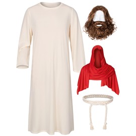 Irtysh Biblical Religious Jesus Saint Robe Fancy Dress Costume Wig Moustache Scarf Shawl Waist Rope set(Red M), Red, Medium