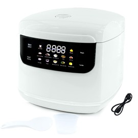 2L Mini Protable Rice Cooker,5 Cups Cooked/3 Cups Uncooked, 400W Non-Stick Rice Maker, 24 hours Timer Delay, 10 Functions, Fast Cooker,White