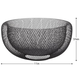 Torre & Tagus 11 Inch Black Double Wall Wire Mesh Metal Decorative Bowl, Modern Fruit Bowl Basket for Kitchen Island, Dining Room Table, Entryway Console, Great Room Accent Table, Home Office Decor