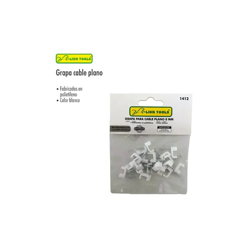 Grapa Blanca Para Cable Plano 8 Mm Bolsa 20 Piezas