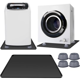 Washing Machine Pan with 4 Anti-Vibration Foot Pads – 23.6"x23.6",Non-Slip, Waterproof, Laundry Appliance Floor Protector Set –Noise Reduction Leak Prevention -Washer Soft Silicone Bottom Mat