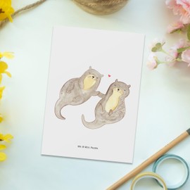 Mr. & Mrs. Panda Postcard Otter Hands Holding - Gift, Sea Otter, Postcards, Postcard, Couple, Happy, Holding Hands, Invitation Cards