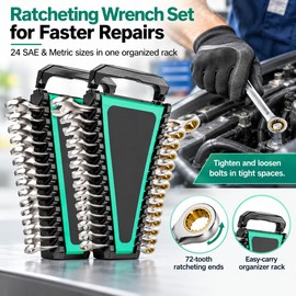 Ratcheting Combination Wrench Set for Auto & Home Repairs – 24/30-Piece Cr-V SAE & Metric Tool Set with Organizer Rack