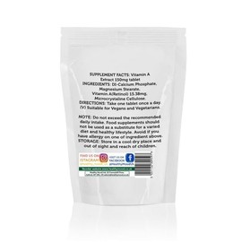 Vitamin A 150mg (1500mcg/325,000 IU/g) Tablets - Carotenoids, Retinol, Essential Vision Support for Eye Health & Immune Function