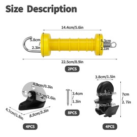 2 Set Electric Fence Gate Handle Set with Anchor and Insulator, Consisting of 2 Plastic Electric Fence Gate Handle, 4 Anchor Sets, 4 Electric Fence Insulators and 6 Screws