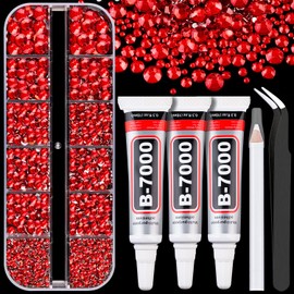 Resin Rhinestones for Crafting with B7000 Jewelry Glue, 1 Box Red Flatback Crystals with 3Pcs 10ml Glue for Bedazzling Crafts DIY Nail Art Makeup，Non Hotfix Gems for Clothing Shoes