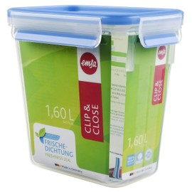 Emsa 508543 Clip & Close Rectangular Food Storage Container with Lid, 1.5 Litres, Transparent/Blue