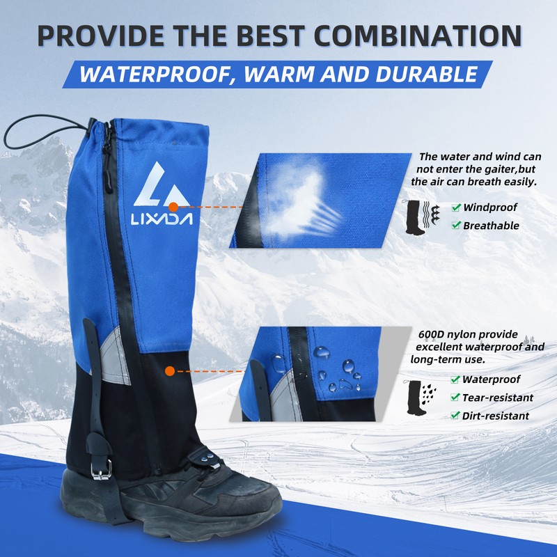 1 Pair Tear-resistant Waterproof High Leg Gaiters Rain Snow Adjustable
