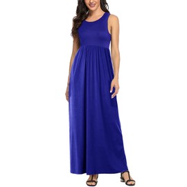 Lacavocor Womens Summer Maxi Dress Tank Top Sleeveless Long Dresses,Small,P1-Solid Color Sapphire Blue