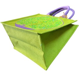 Shared Earth Eco Jute Shopping Bag – Reusable Tote with Dog, Badger, Turtle, Squirrel, Fruit & Bicycle Designs – 100% Natural & Biodegradable – 31 x 30.5 x 20.5 cm (Treeelephant)