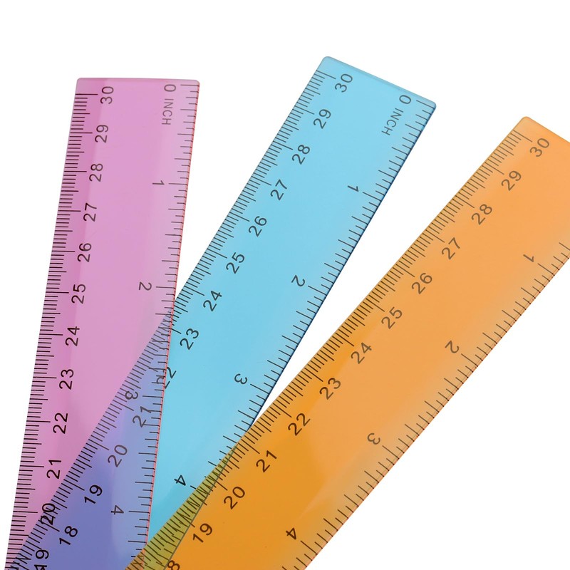 YUENPUN 60 PCS 12 Inch/30cm Colourful Plastic Ruler Bulk, Transparent