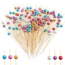 Bekeify Cocktail Stick Pack of 200 Wooden Cocktail Picks Mixed Colours 12 cm Natural Wood Skewers Cocktail Sticks Finger Food Skewers Toothpicks for Sandwiches Drinks Summer Luau Party Accessories Decorations