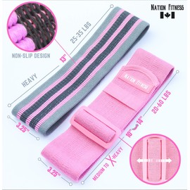 Nation Fitness Adjustable Resistance Bands Set - Non-Slip Fabric Booty Band for Legs Workout - Glute Activation for Women - with Carry Bag & Training Videos