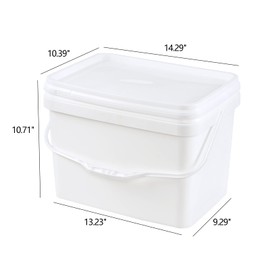 Lesbin 4-Pack 5 Gallon Plastic Rectangular Bucket Pail with Snap Lid, Square Food Bucket Pail Container with Handle, White