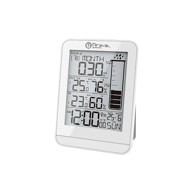 Miraval Design Wireless Weather Station with Rain Gauge Date Display