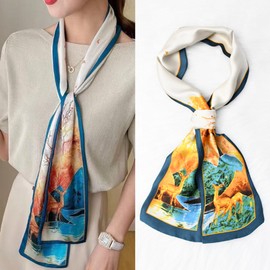 [KQHOMEI] Scarf Summer Women's Scarf, Silk 5.5 x 59.1 inches (14 x 150 cm), Summer Scarf Length Square Bag Decoration, Hair Decoration, Commuting to Work Office Uniform Scarf, a5