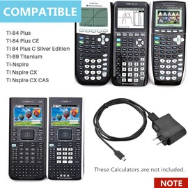 USB Charging Cable AC Power Charger Cord Replacement Compatible with Texas Instruments TI-84 Plus CE, TI-84 Plus C Silver Edition, TI 89 Titanium, TI-Nspire CX/CX CAS Graphing Calculators