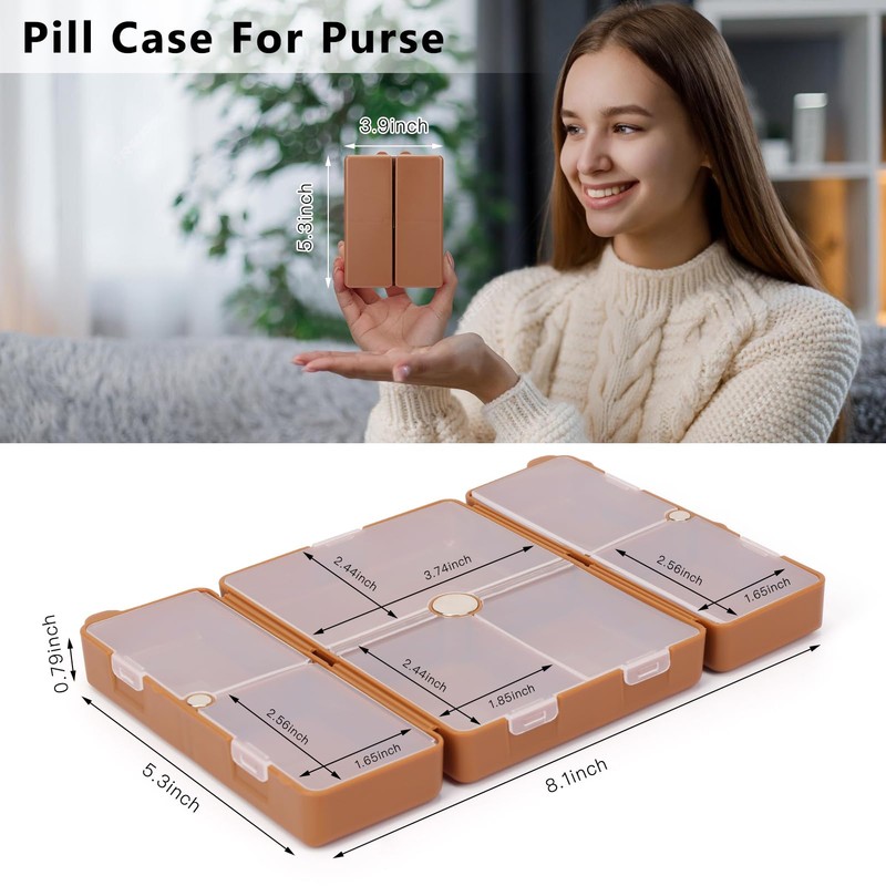 FYY Daily Pill Organizer,7 Compartments Portable Pill Case Travel Pill