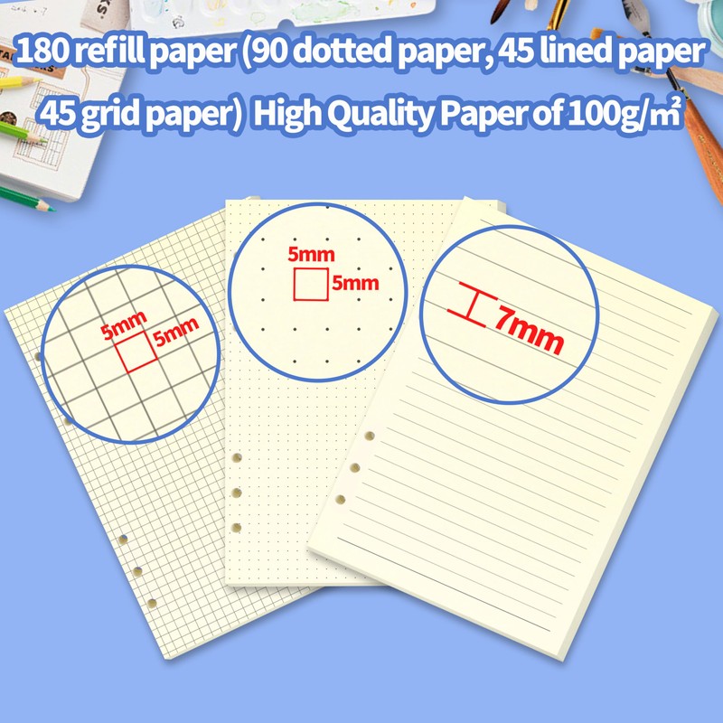 Mlife A5 Refillable Ring Binder, with 180 Sheets Refill Paper,A5