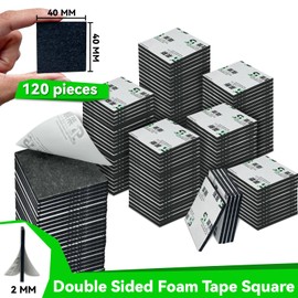 Double Sided Foam Tape,Strong Pad Mounting Adhesive Tape Black,Square Double Sided Tape Heavy Duty,Strong Pad Mounting Adhesive Tape Black 40x 40 x2mm,120Pieces