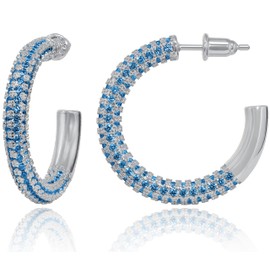 Gold Hoop Earrings for Women - 14k Gold Plated Earrings 925 Sterling Silver Post - Fully Studded with AAA+ CZ Stones - Chunky Gold Earrings - Hypoallergenic Open Hoops Nickel and Lead Free, Brass Sterling Silver, Cubic Zirconia