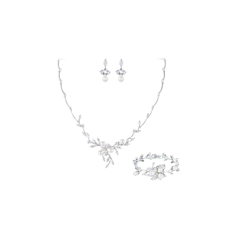EVER FAITH Mujer Sets de Joyería Cristal Zirconia Cúbica Perla