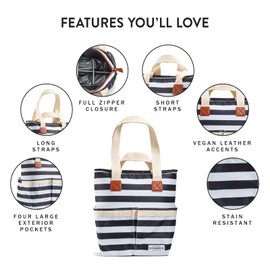 Fit & Fresh Large Insulated Cooler Bag, 1120 cu in, B&W Stripe, Polyester, 11 x 5 x 10 in