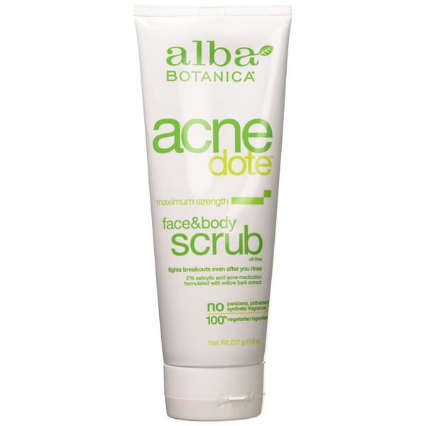 Alba Botanica Acnedote Face and Body Scrub 8 Ounce - 2 Pack