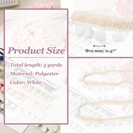 sourcing map 5 Yards Embroidered Pom Pom Ribbon, Fabric Trim Fringe Pom Pom Crafts Tassel Lace for Sewing DIY Clothing Bag Pillow Curtain Decoration, White