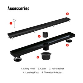 SaniteModar Linear Shower Drain, Black Linear Drain 36 inch with Flat and Tile Insert 2 in 1 Panel, AISI 304 Stainless Steel Black Shower Floor Dain with Hair Strainer and Leveling Feet