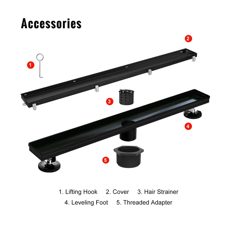 SaniteModar Linear Shower Drain, Black Linear Drain 36 inch with