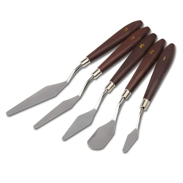 AOOK 5 Piece Color Knife Set Professional Watercolor Painting Coloring Tool Stainless Steel no Sharp Edge Palette Knife