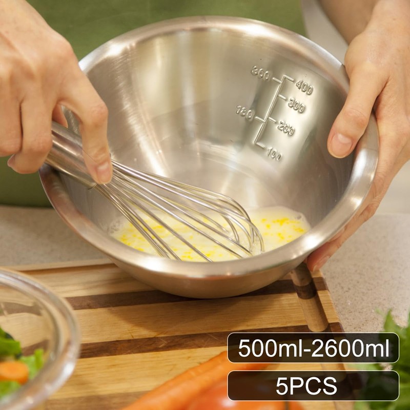 Stainless Steel Mixing Bowl Set of 5 with Measurement Markers