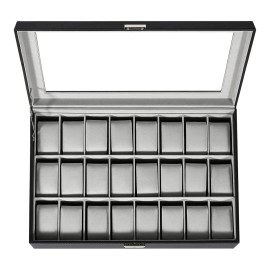UTEN 24 Slots Watch Box Large PU Leather Jewelry Organizer Display Case Lockable Gift