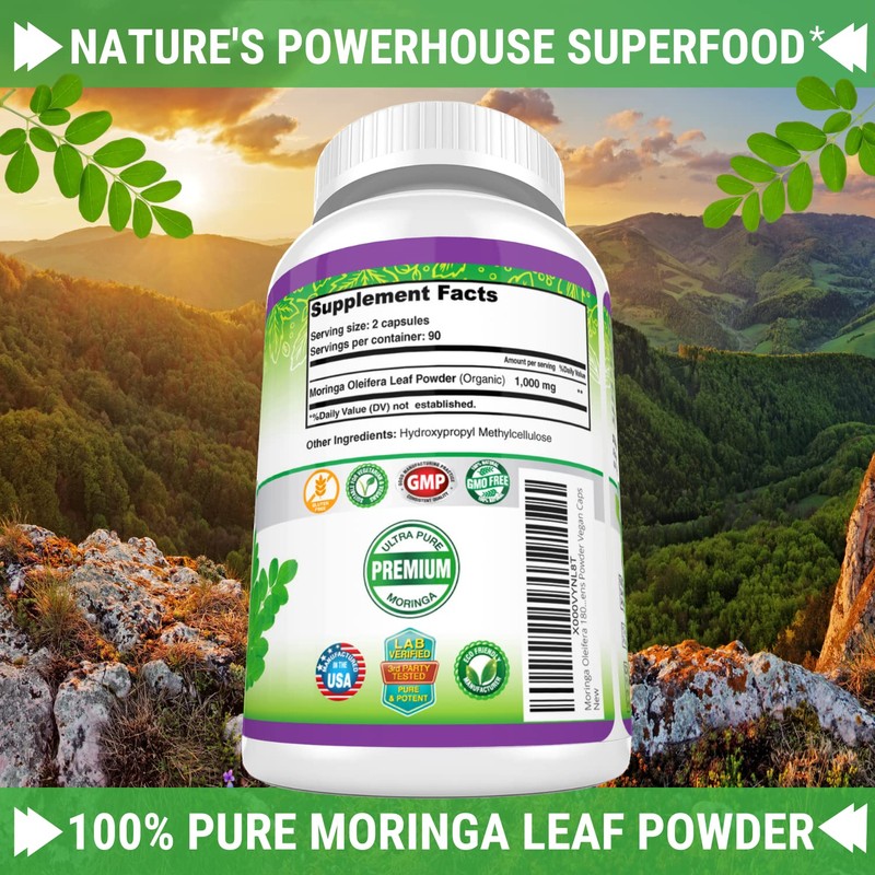 FRESH HEALTHCARE Moringa Oleifera 180 Capsules – 100% Pure Leaf